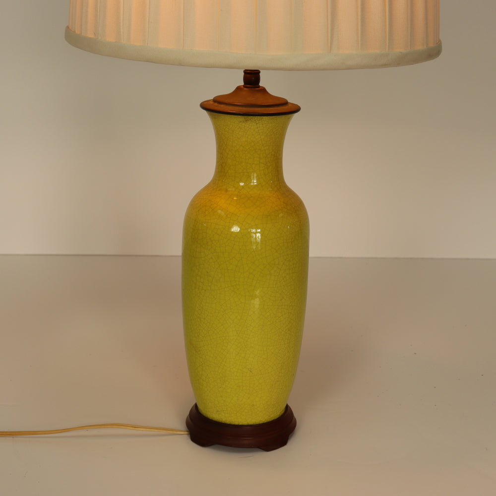Antique Circa 1920's Chinese Chartreuse Yellow Crackle Glaze Lamp | Work of Man