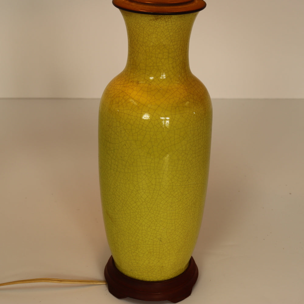 AL2-028: Antique Circa 1920's Chinese Chartreuse Yellow Crackle Glaze Lamp