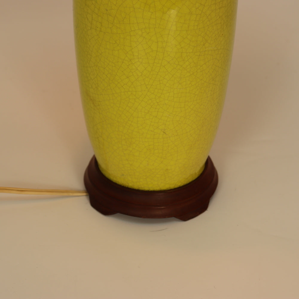 AL2-028: Antique Circa 1920's Chinese Chartreuse Yellow Crackle Glaze Lamp