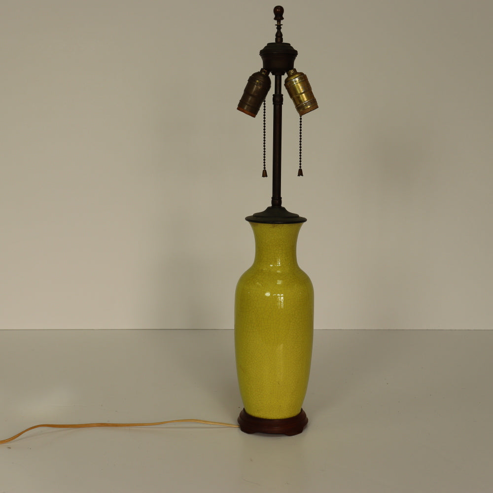 AL2-028: Antique Circa 1920's Chinese Chartreuse Yellow Crackle Glaze Lamp