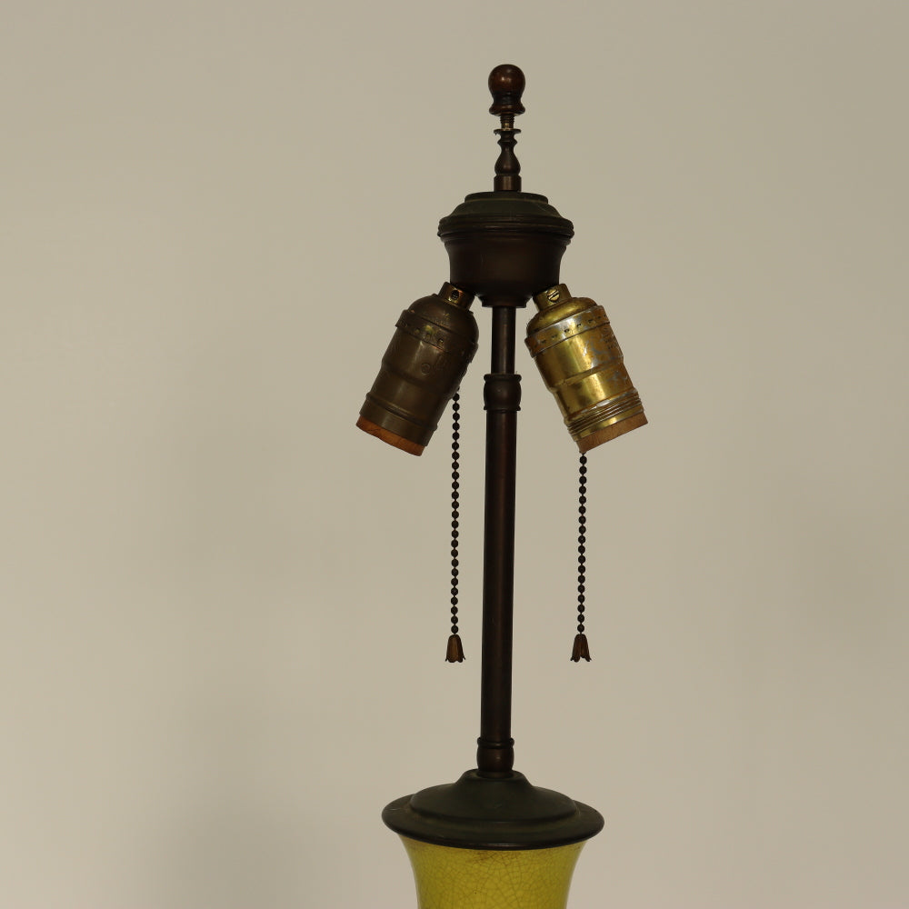 AL2-028: Antique Circa 1920's Chinese Chartreuse Yellow Crackle Glaze Lamp