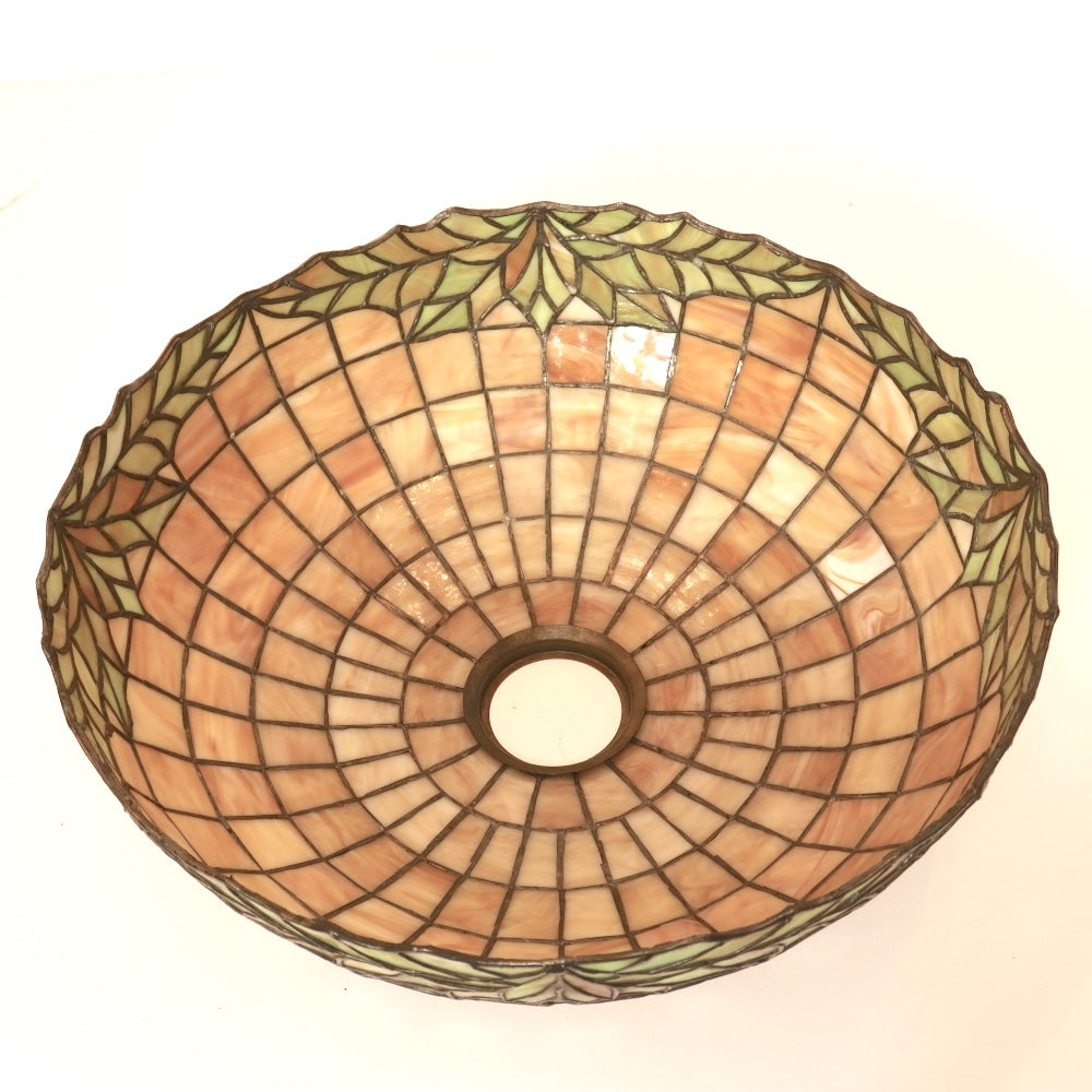 AL2-045: Antique Handel & Duffner & Kimberly Arts & Crafts Bronze Leaded Glass Shade Lamp