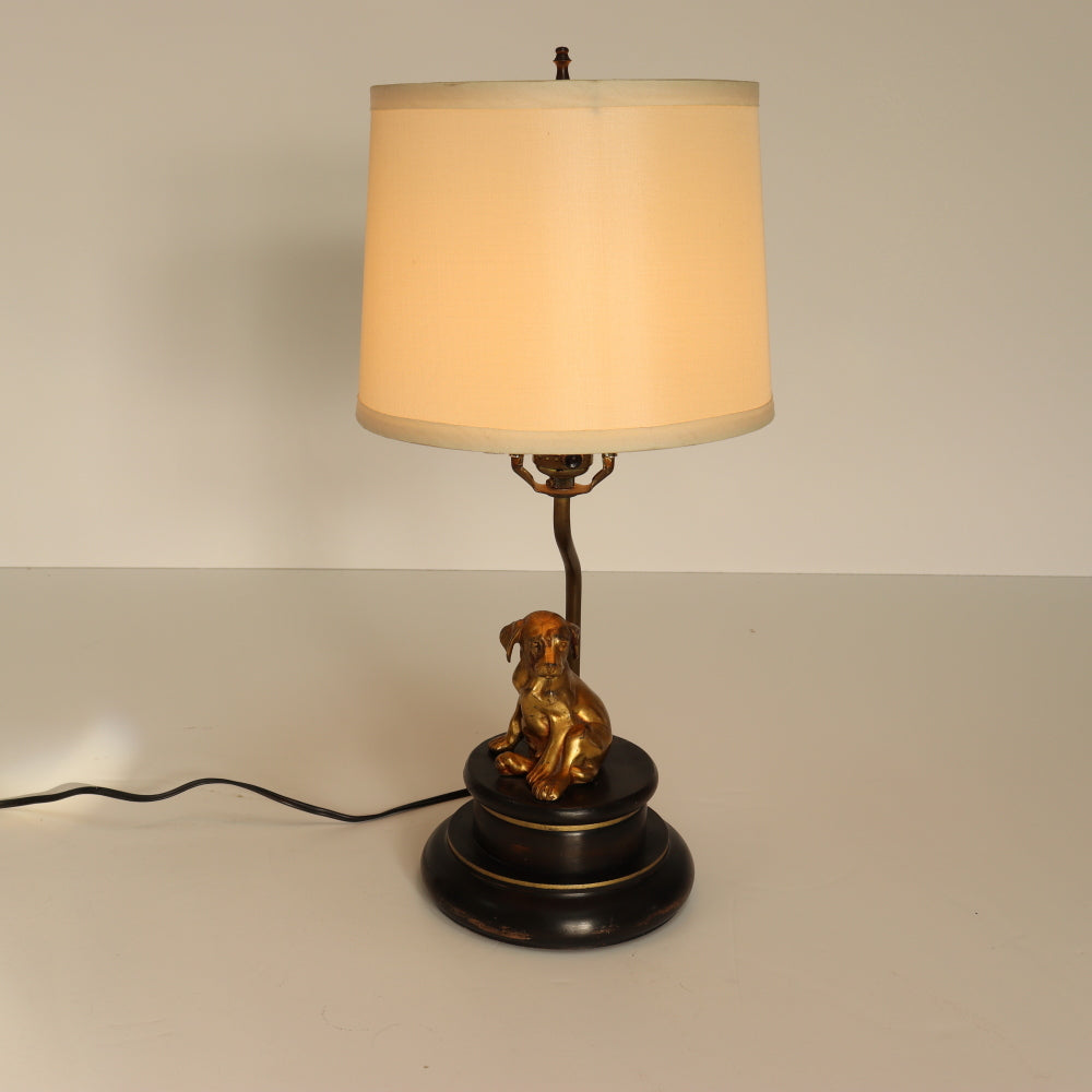 AL2-031: Antique Gilt Bronze Statue of Dog Mounted as a Lamp