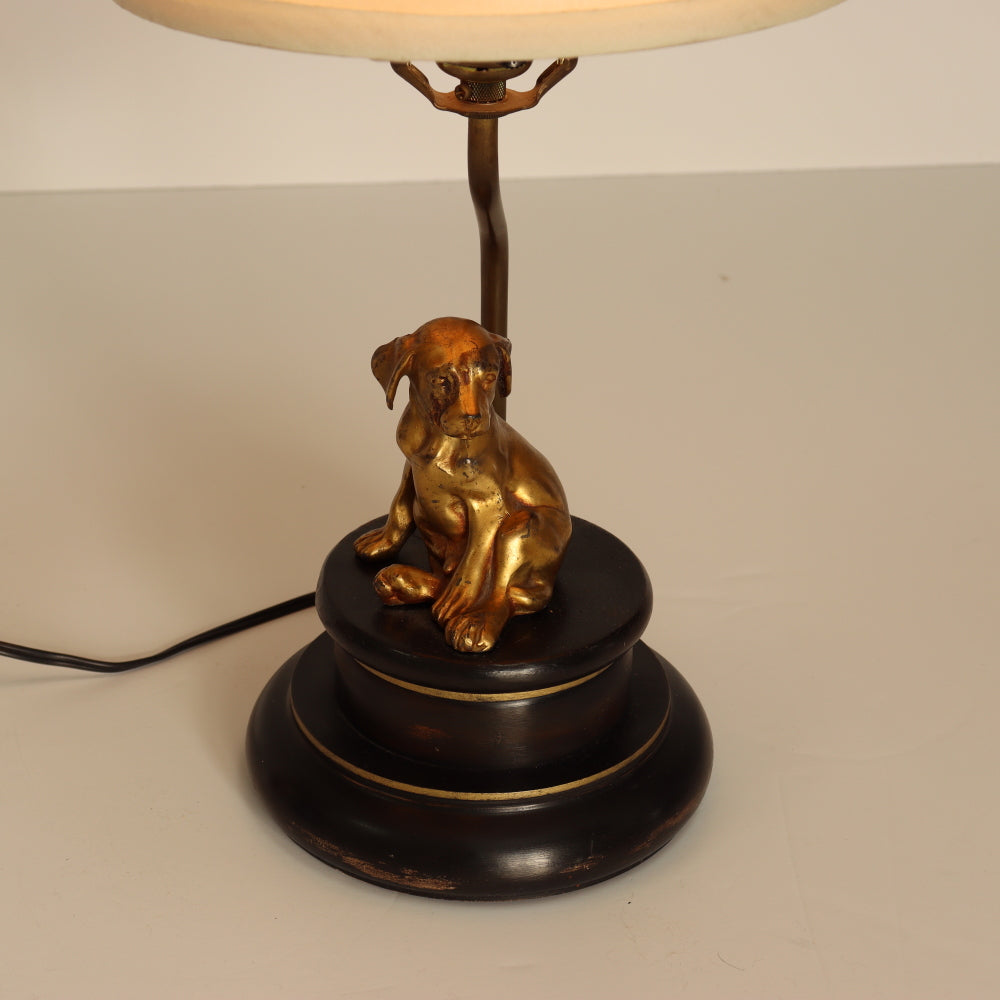 AL2-031: Antique Gilt Bronze Statue of Dog Mounted as a Lamp