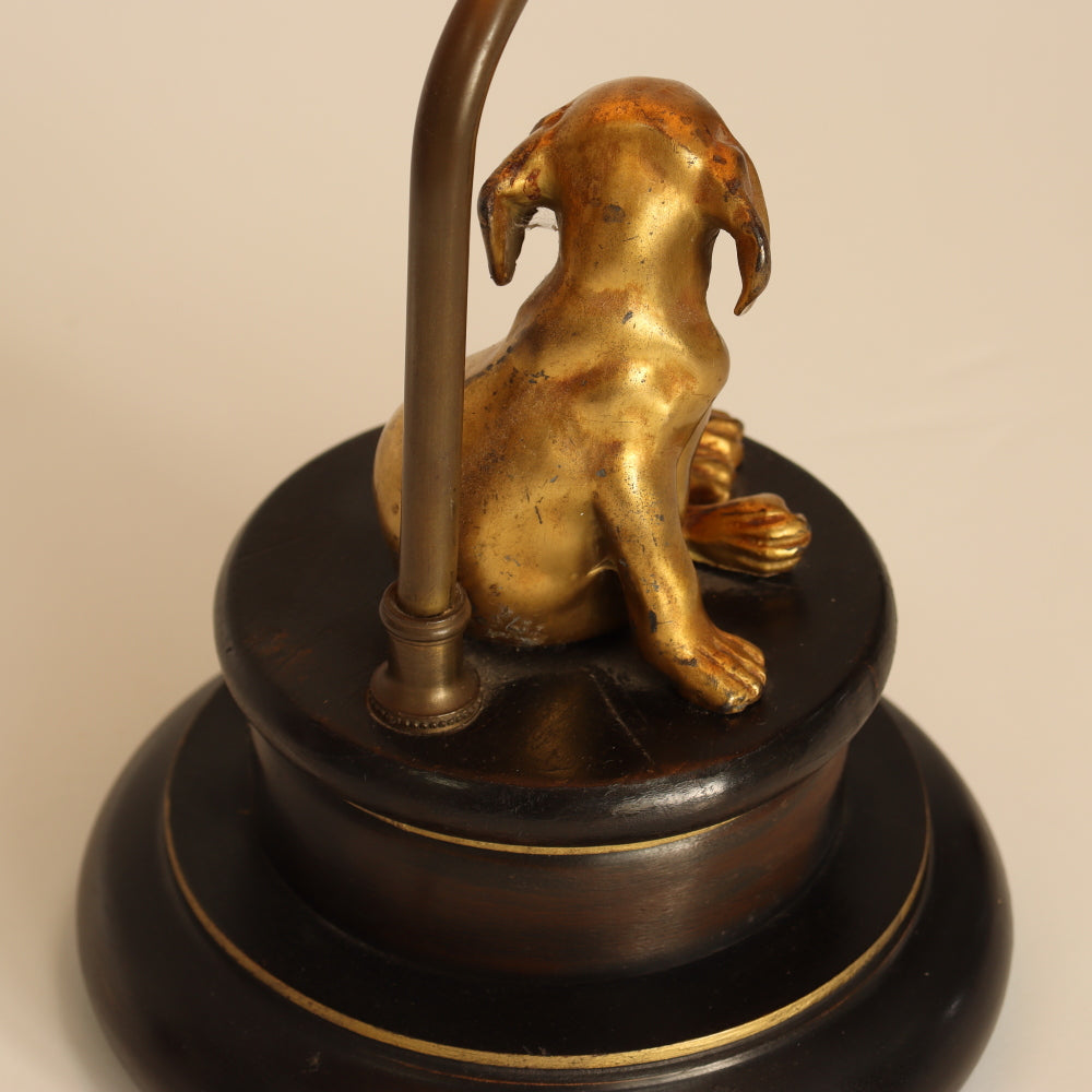 AL2-031: Antique Gilt Bronze Statue of Dog Mounted as a Lamp