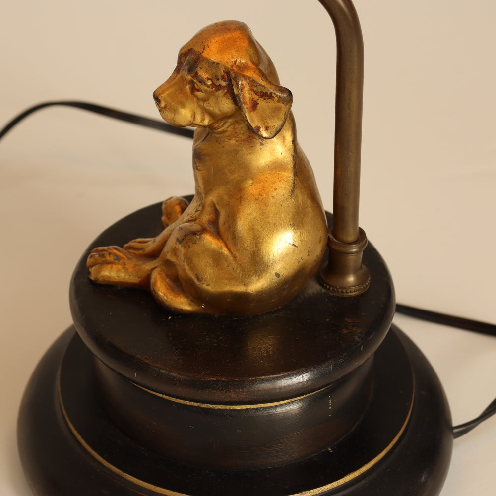 AL2-031: Antique Gilt Bronze Statue of Dog Mounted as a Lamp