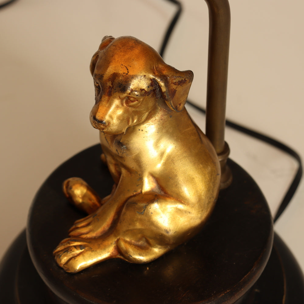 AL2-031: Antique Gilt Bronze Statue of Dog Mounted as a Lamp