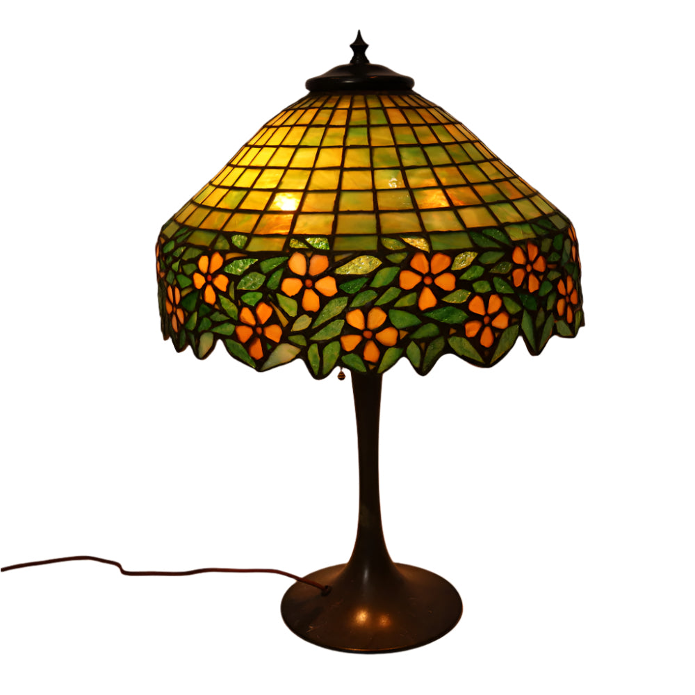 Antique Bronze Lamp With Unique Art Glass Shade | Work of Man
