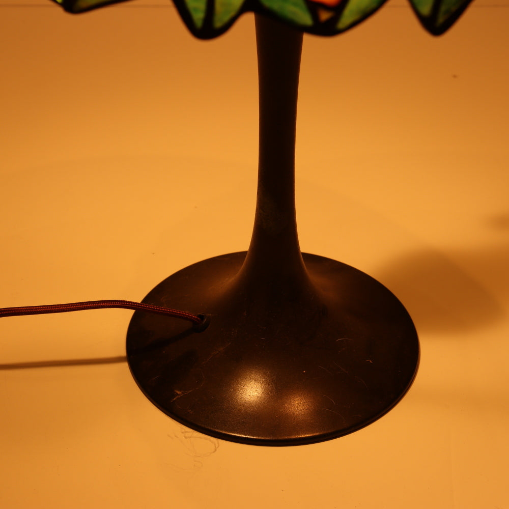 AL2-046: Antique Arts & Crafts Bronze Lamp With Unique Art Glass Company Leaded Stained Glass Shade