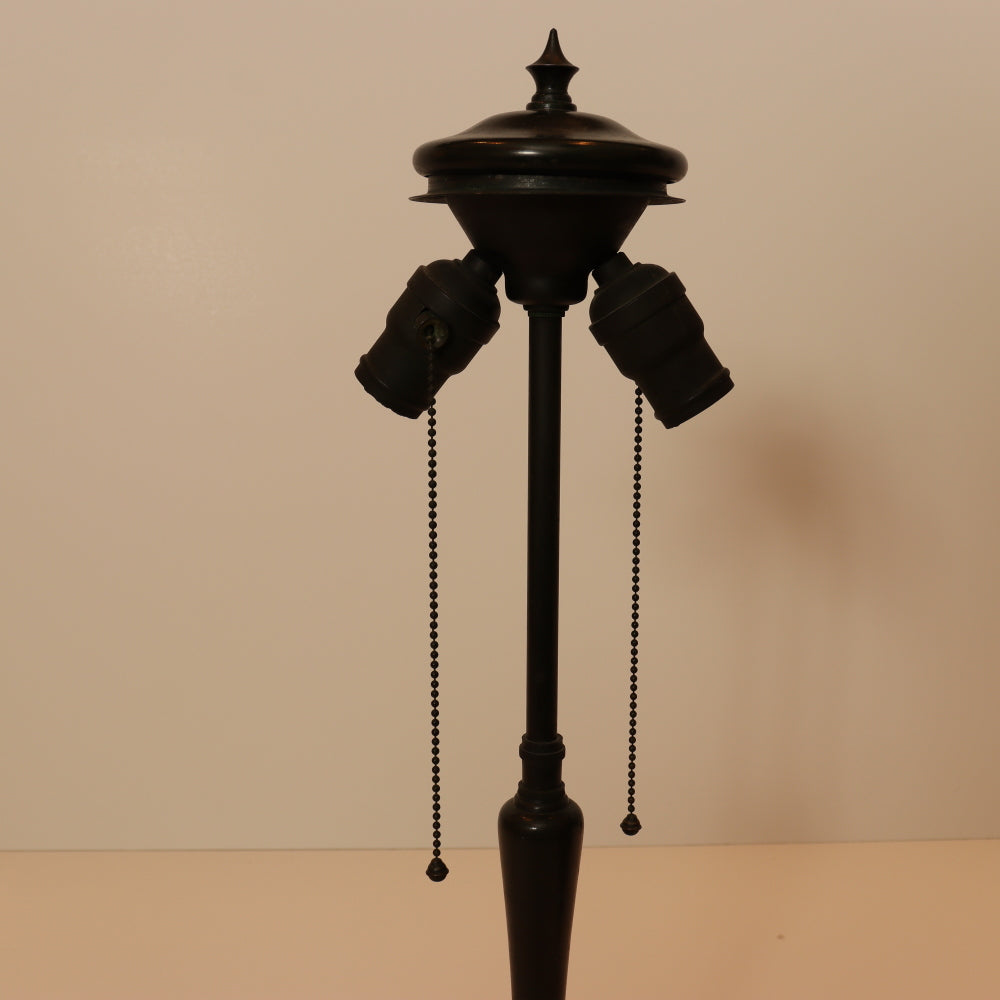 AL2-046: Antique Arts & Crafts Bronze Lamp With Unique Art Glass Company Leaded Stained Glass Shade