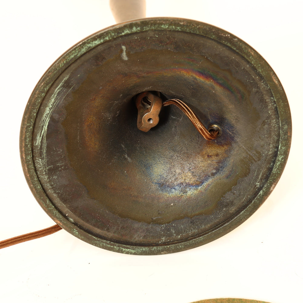 AL2-046: Antique Arts & Crafts Bronze Lamp With Unique Art Glass Company Leaded Stained Glass Shade