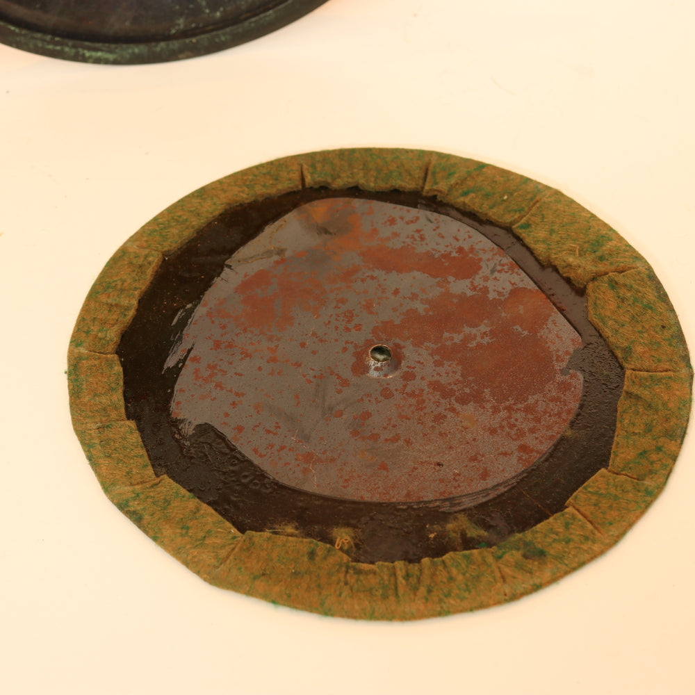 AL2-046: Antique Arts & Crafts Bronze Lamp With Unique Art Glass Company Leaded Stained Glass Shade