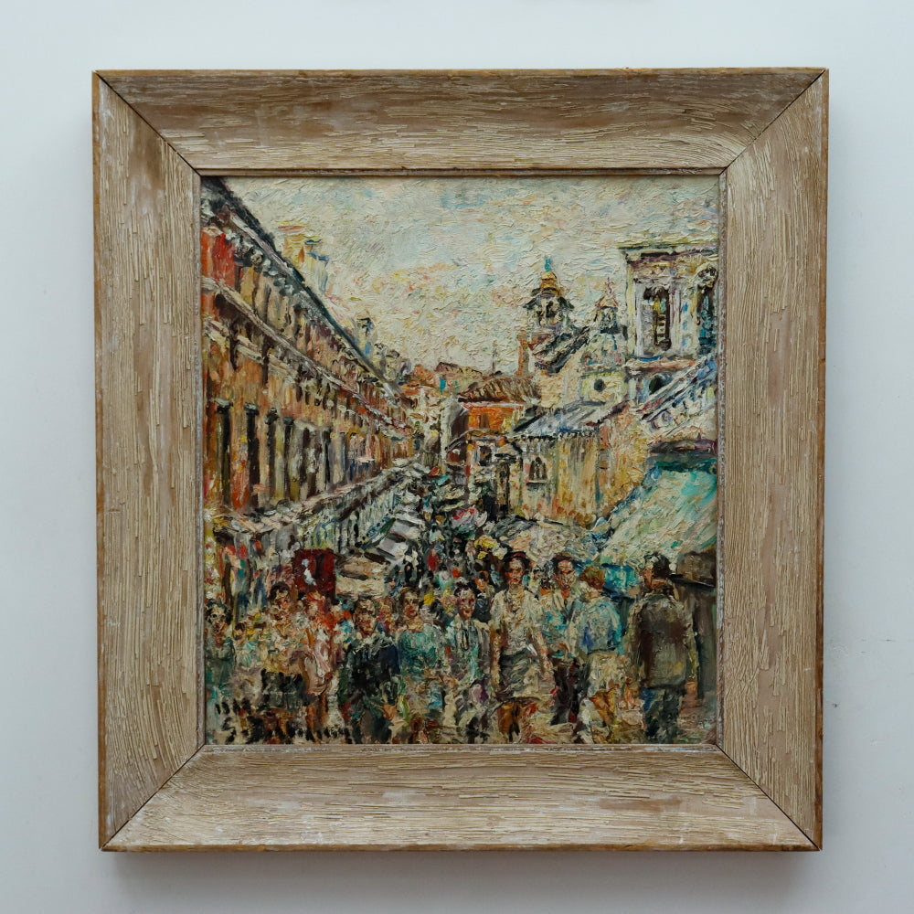 AW159: European School - European Street Scene - Oil on Canvas