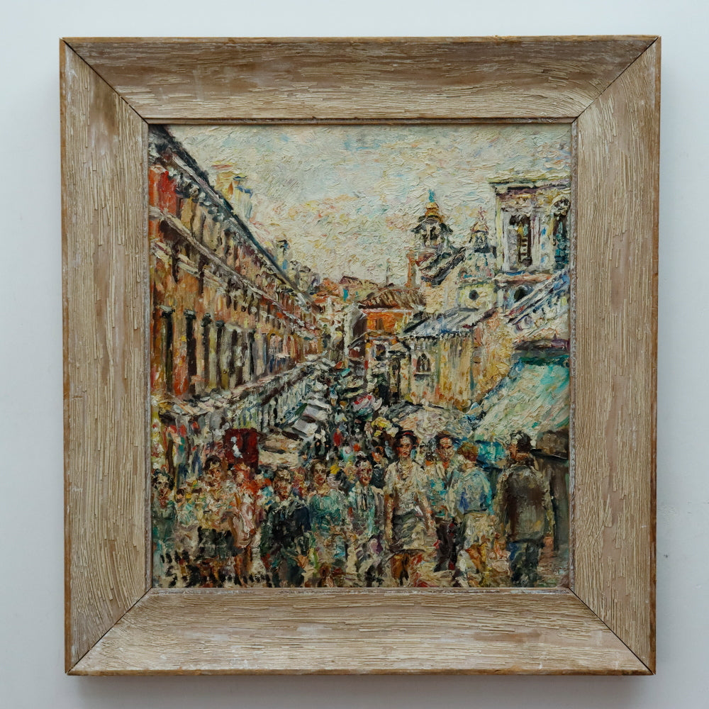 AW159: European School - European Street Scene - Oil on Canvas