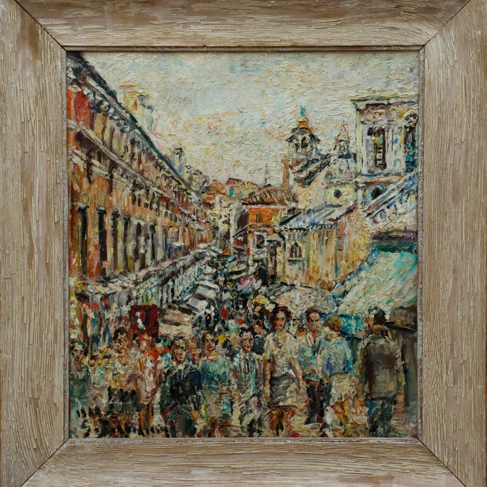 AW159: European School - European Street Scene - Oil on Canvas