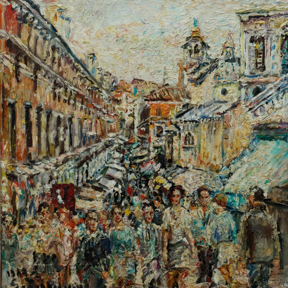 AW159: European School - European Street Scene - Oil on Canvas