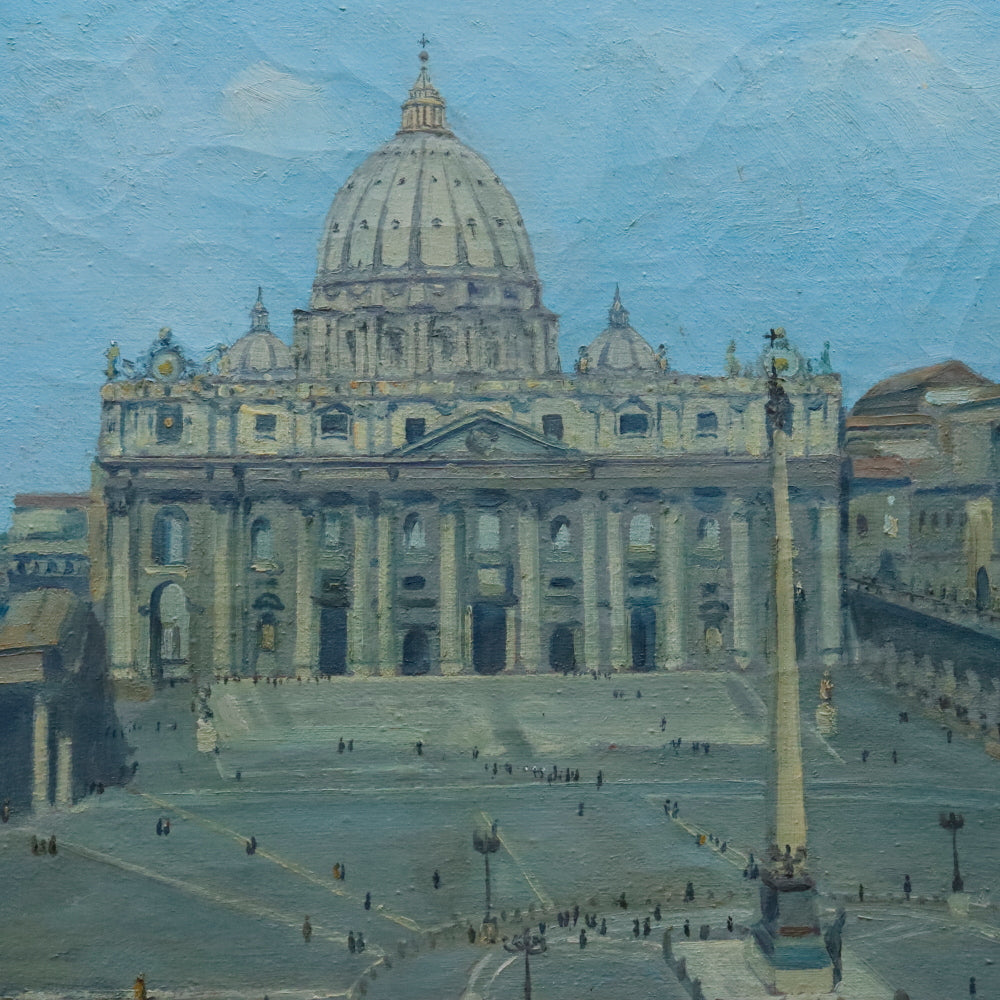 AW869: St. Peters Square Antique Early 20th Century Oil on Canvas Painting