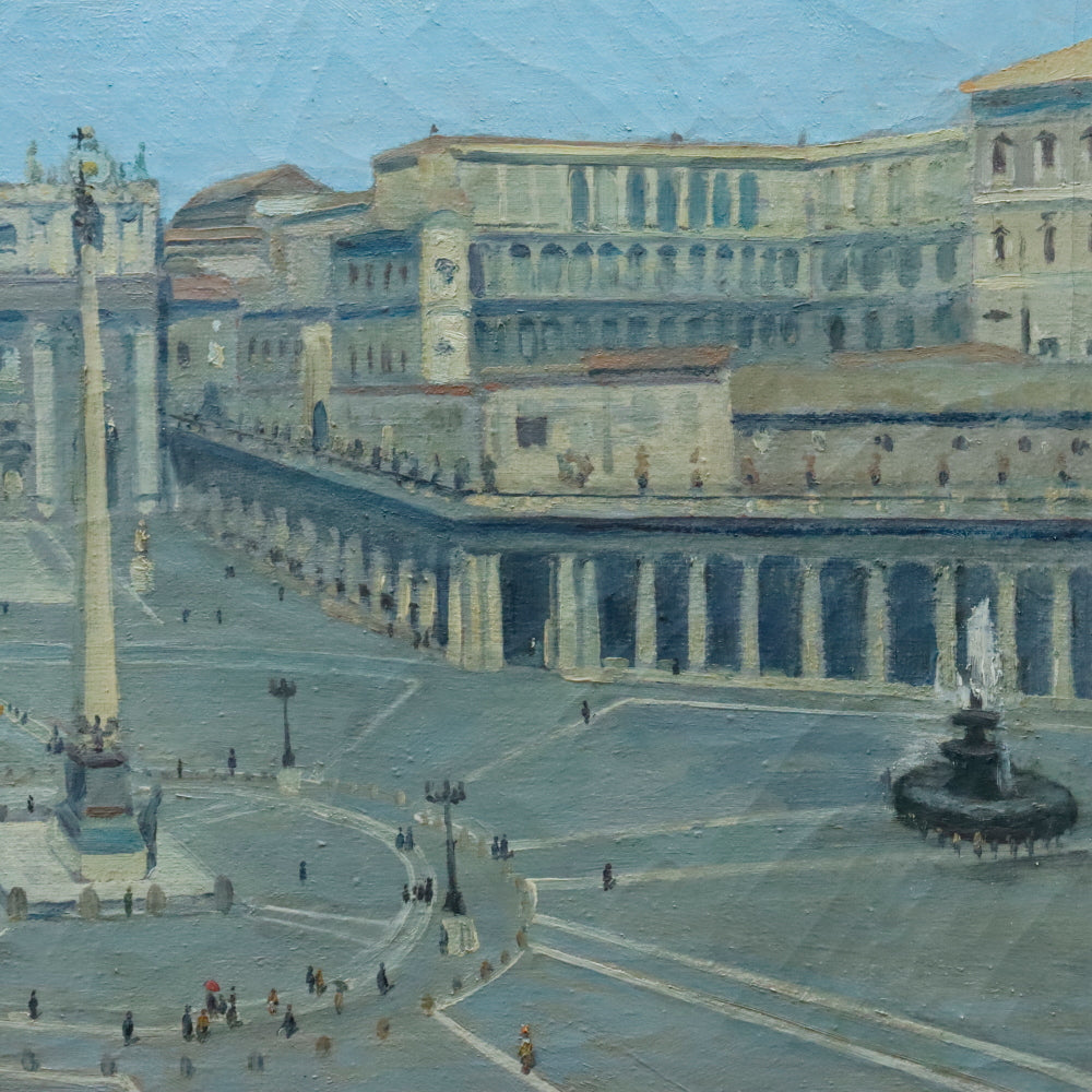 AW869: St. Peters Square Antique Early 20th Century Oil on Canvas Painting