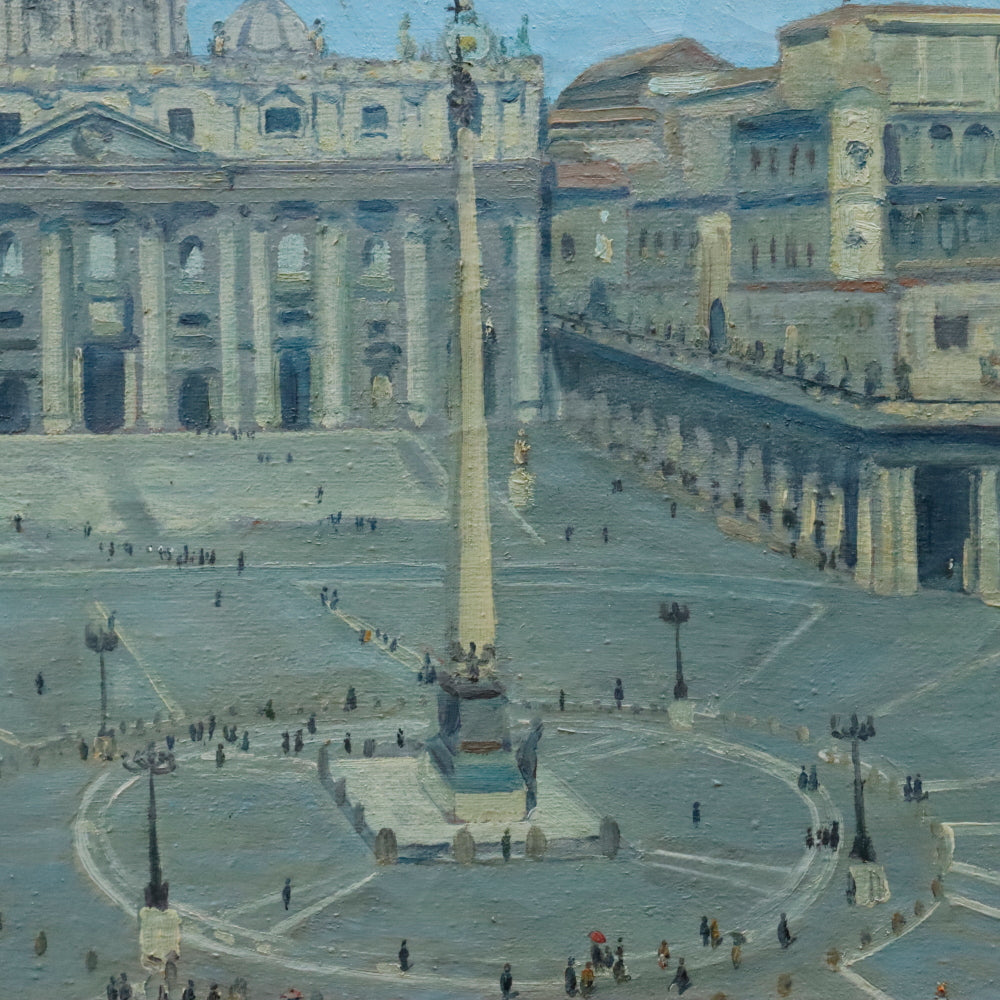 AW869: St. Peters Square Antique Early 20th Century Oil on Canvas Painting
