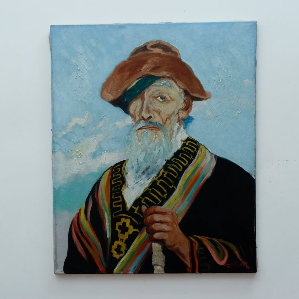 Portrait of a Persian Elder With Staff Oil on Canvas Painting | Work of Man