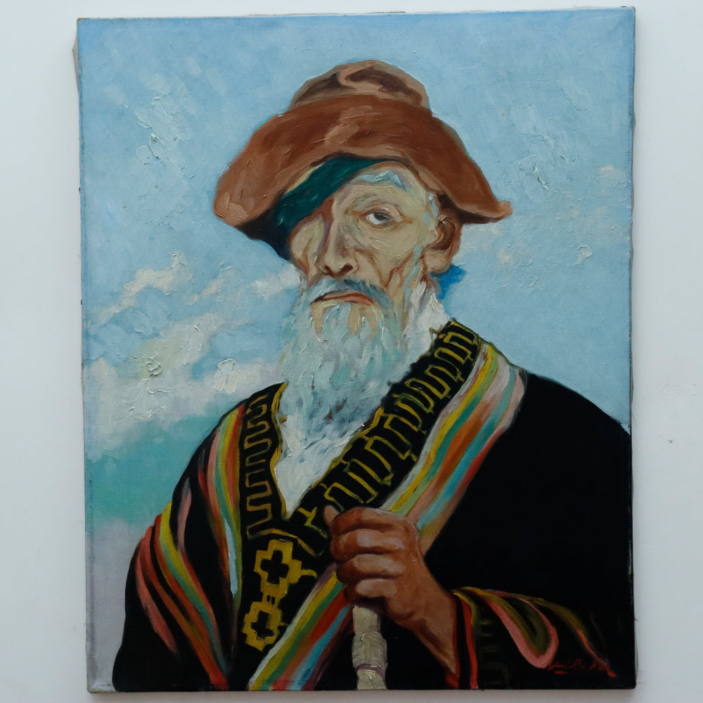 AW696: Portrait of a Persian Elder With Staff Oil on Canvas Painting