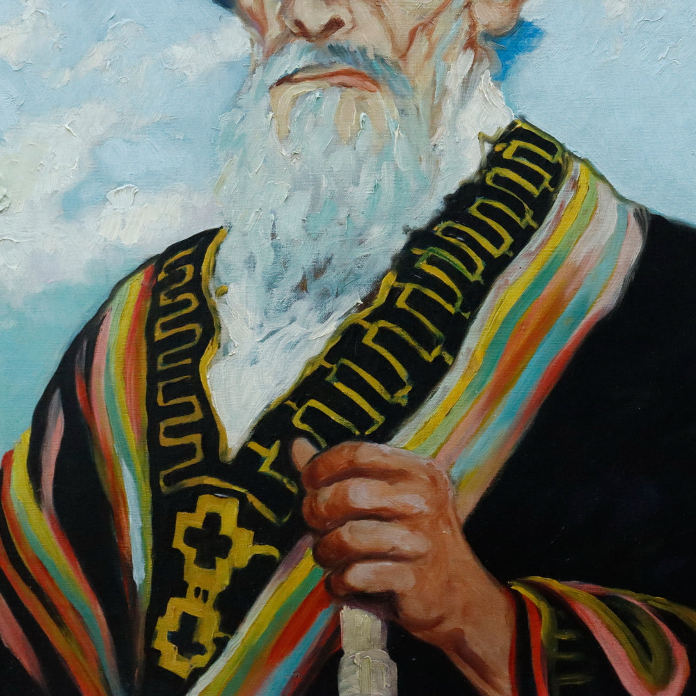 AW696: Portrait of a Persian Elder With Staff Oil on Canvas Painting