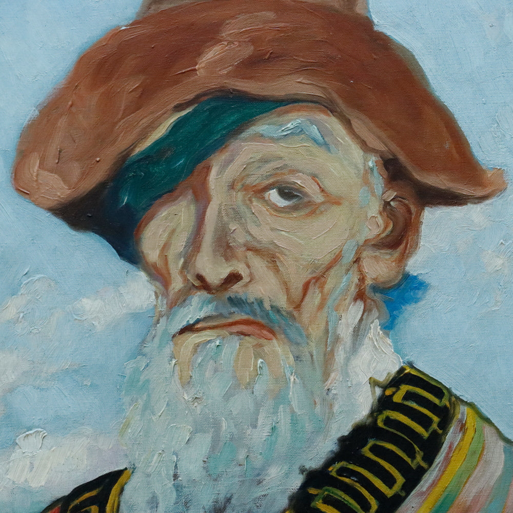 AW696: Portrait of a Persian Elder With Staff Oil on Canvas Painting