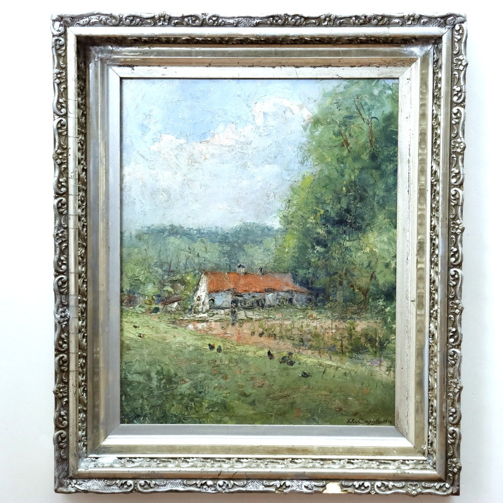 AW474: Felix Carpentier Rural Farmstead Oil on Board Circa 1916