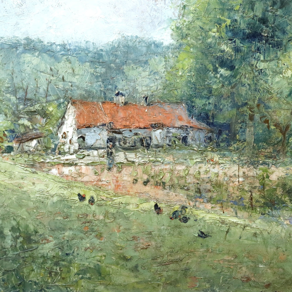 AW474: Felix Carpentier Rural Farmstead Oil on Board Circa 1916