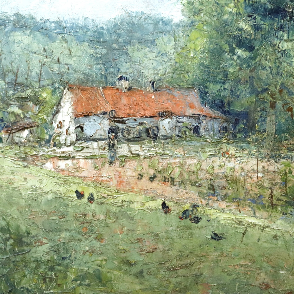 AW474: Felix Carpentier Rural Farmstead Oil on Board Circa 1916