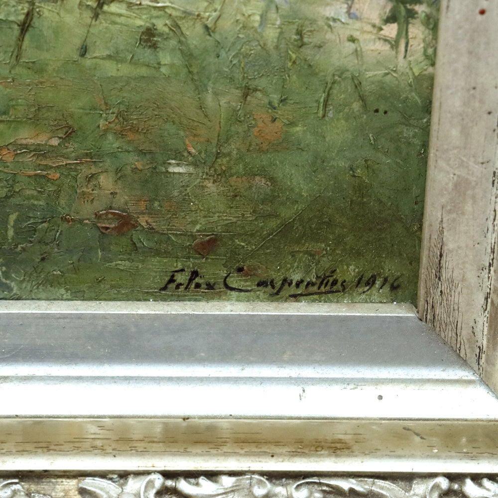 AW474: Felix Carpentier Rural Farmstead Oil on Board Circa 1916