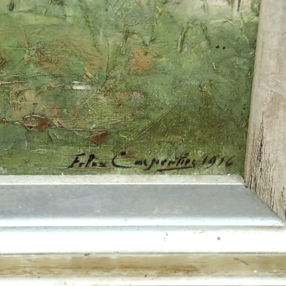 AW474: Felix Carpentier Rural Farmstead Oil on Board Circa 1916