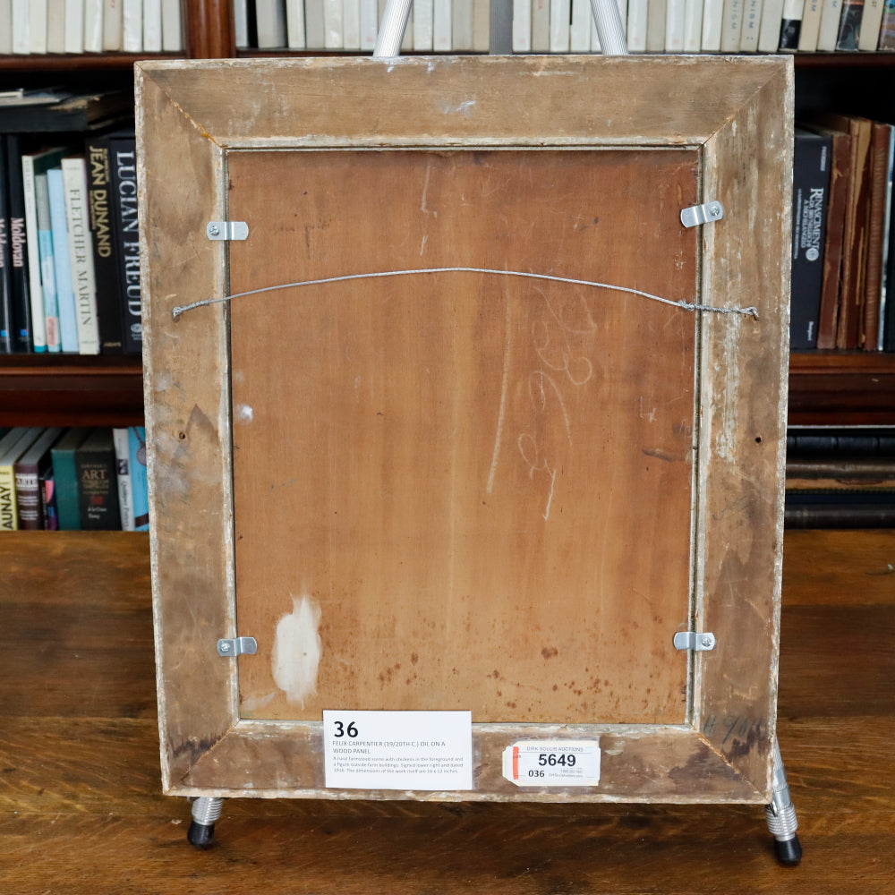 AW474: Felix Carpentier Rural Farmstead Oil on Board Circa 1916