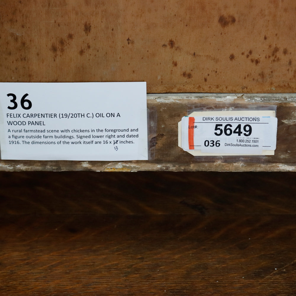 AW474: Felix Carpentier Rural Farmstead Oil on Board Circa 1916