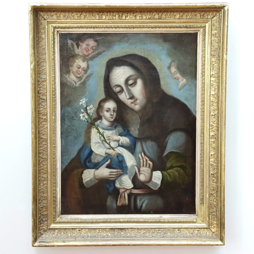 AW608: 18th Century Italian School Old Master Madonna & Child With Angels Oil on Canvas