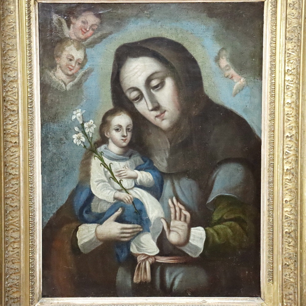 AW608: 18th Century Italian School Old Master Madonna & Child With Angels Oil on Canvas