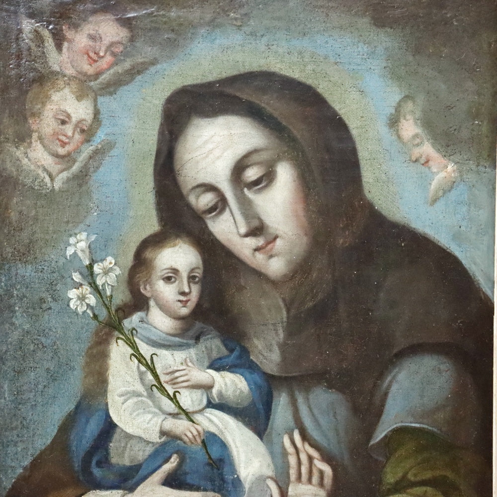 AW608: 18th Century Italian School Old Master Madonna & Child With Angels Oil on Canvas