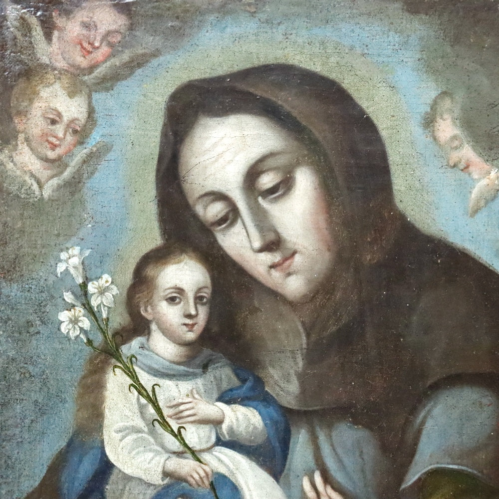 AW608: 18th Century Italian School Old Master Madonna & Child With Angels Oil on Canvas