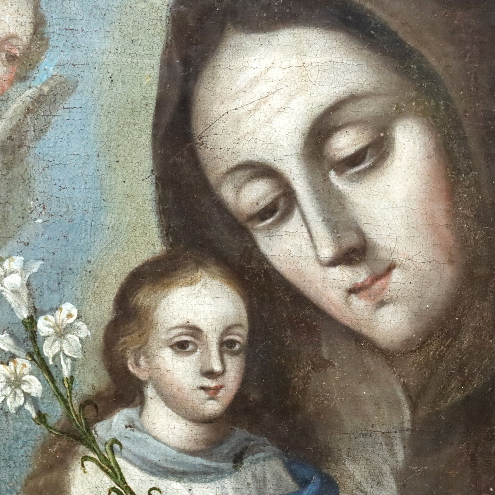 AW608: 18th Century Italian School Old Master Madonna & Child With Angels Oil on Canvas