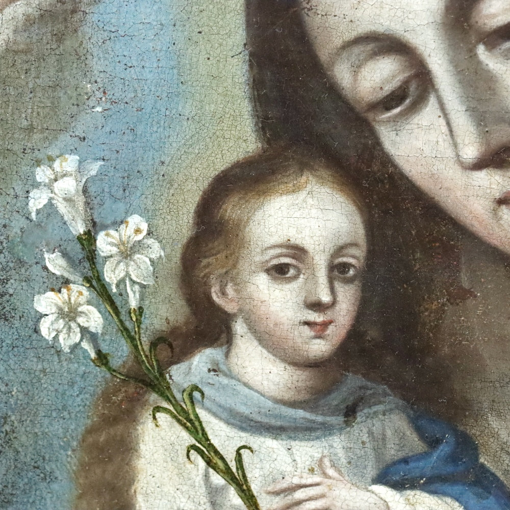 AW608: 18th Century Italian School Old Master Madonna & Child With Angels Oil on Canvas