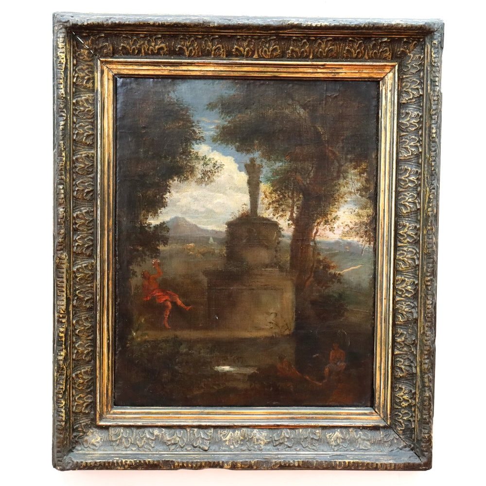 AW876: Antique Early 19th Century Italian School Oil on Canvas Painting of Polyphemus and Galetea