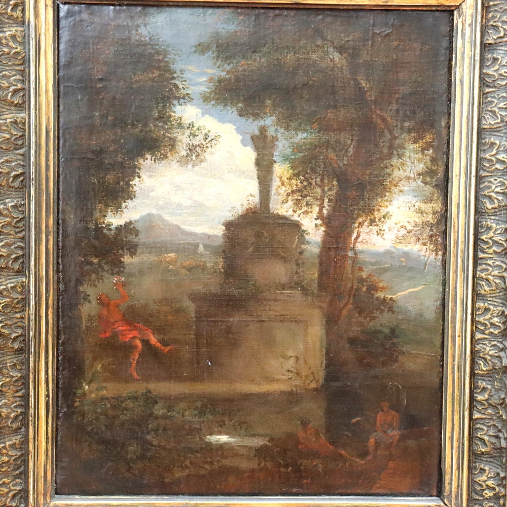 AW876: Antique Early 19th Century Italian School Oil on Canvas Painting of Polyphemus and Galetea