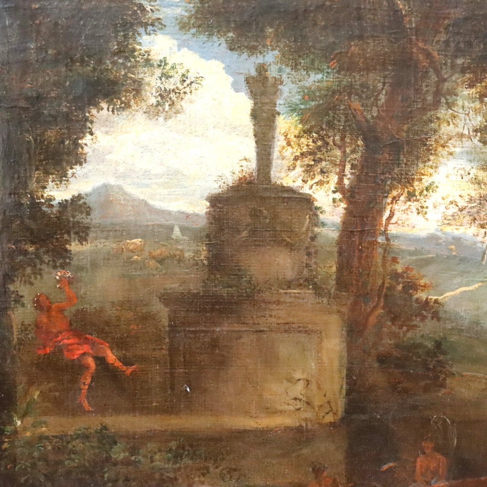 AW876: Antique Early 19th Century Italian School Oil on Canvas Painting of Polyphemus and Galetea