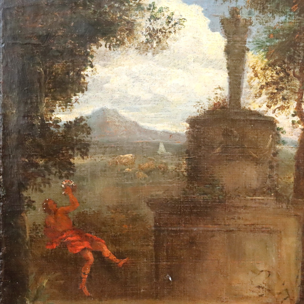 AW876: Antique Early 19th Century Italian School Oil on Canvas Painting of Polyphemus and Galetea