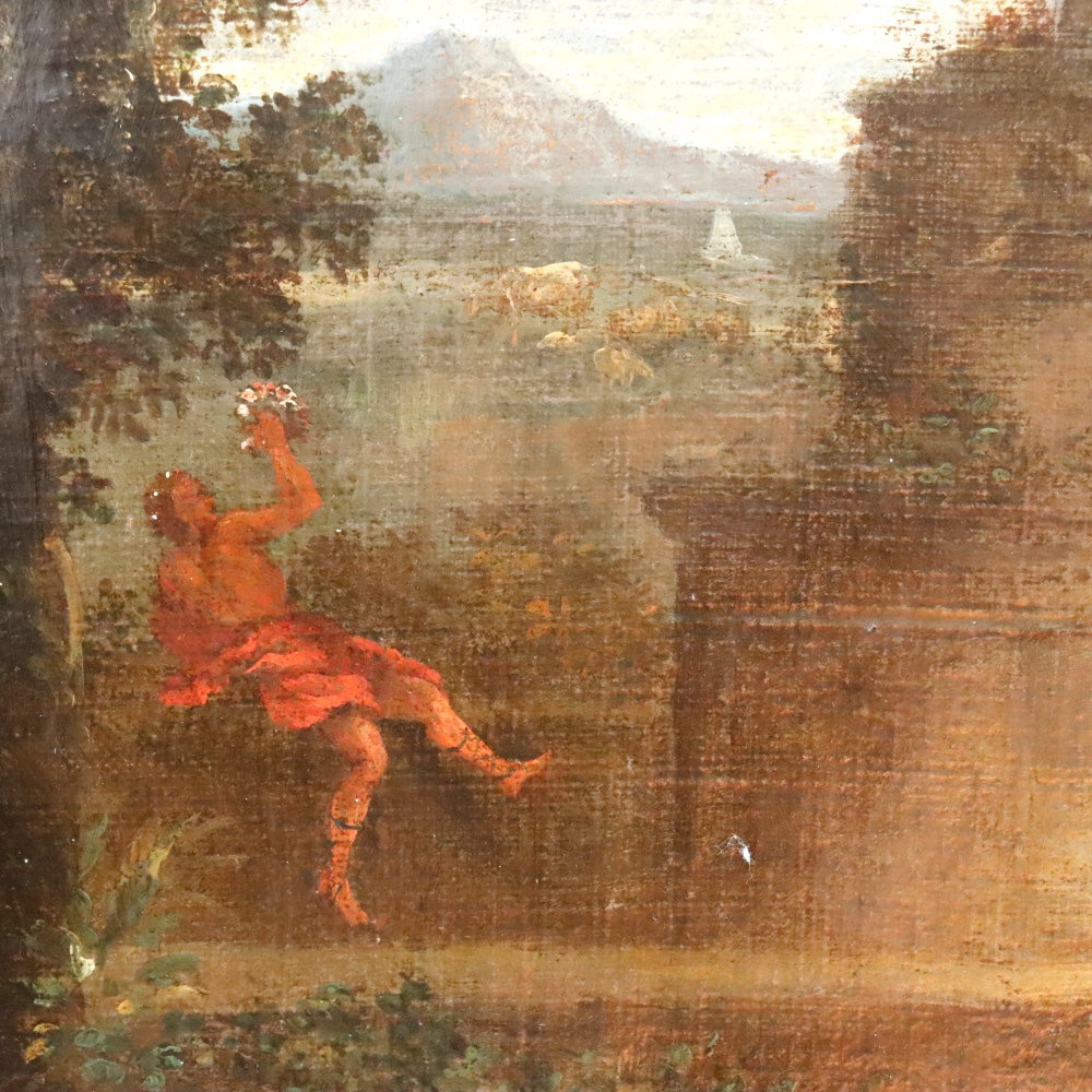 AW876: Antique Early 19th Century Italian School Oil on Canvas Painting of Polyphemus and Galetea