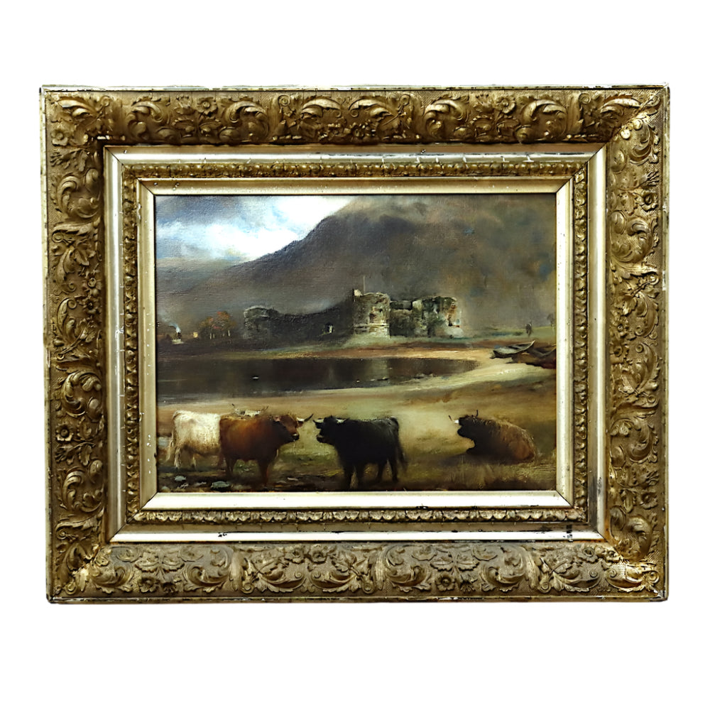 19th Century Scottish Highlands Oil on Canvas Landscape Painting | Work of Man