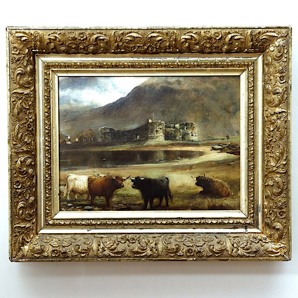 AW877: 19th Century Scottish Highlands Oil on Canvas Landscape Painting