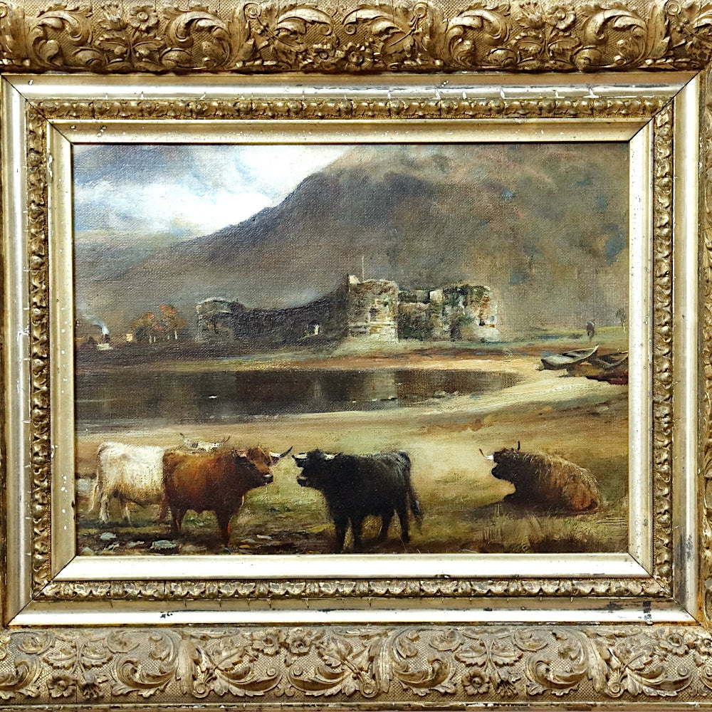 AW877: 19th Century Scottish Highlands Oil on Canvas Landscape Painting