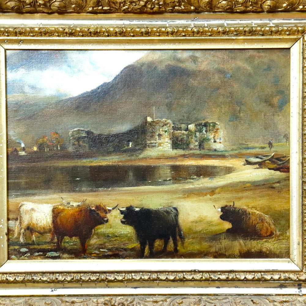 AW877: 19th Century Scottish Highlands Oil on Canvas Landscape Painting