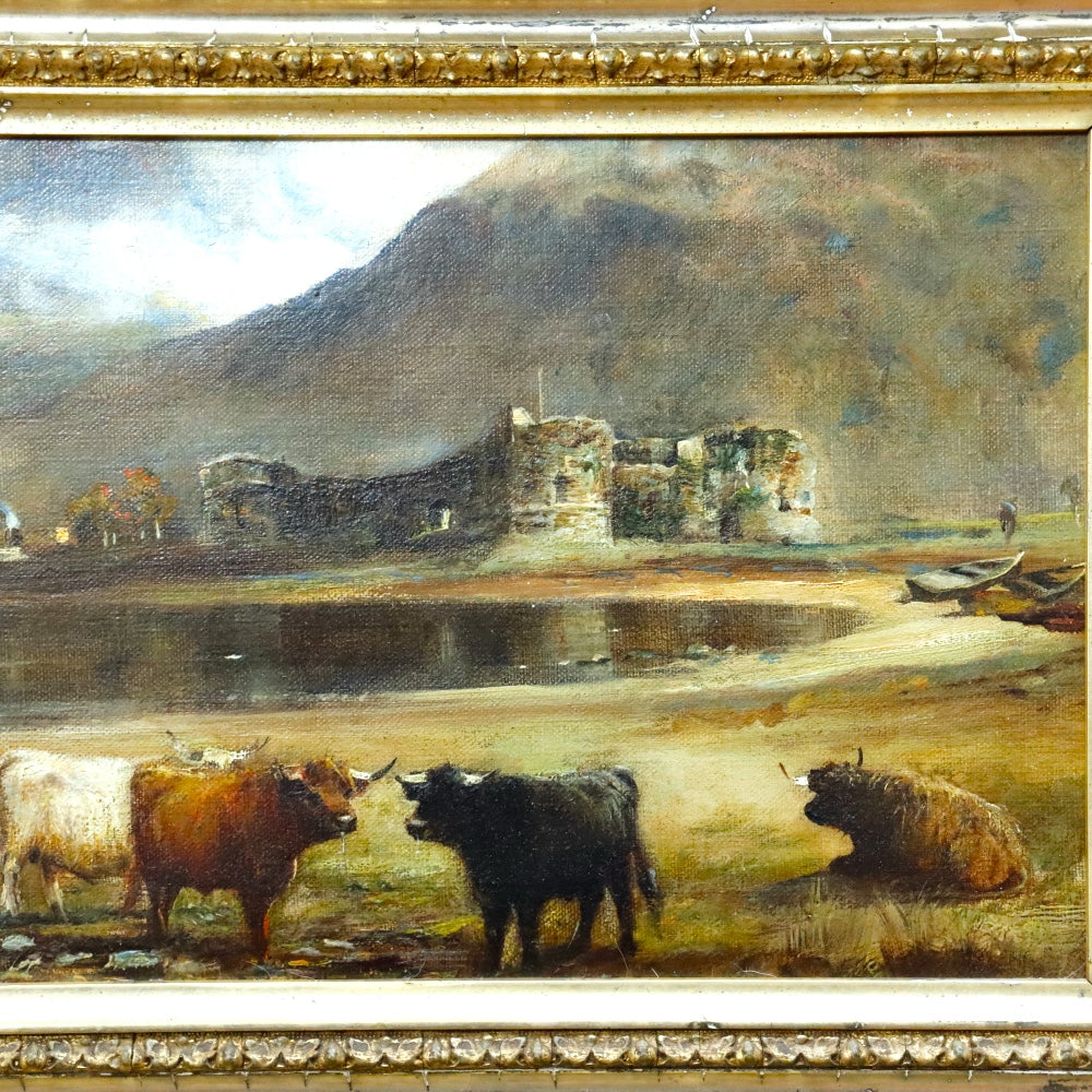 AW877: 19th Century Scottish Highlands Oil on Canvas Landscape Painting